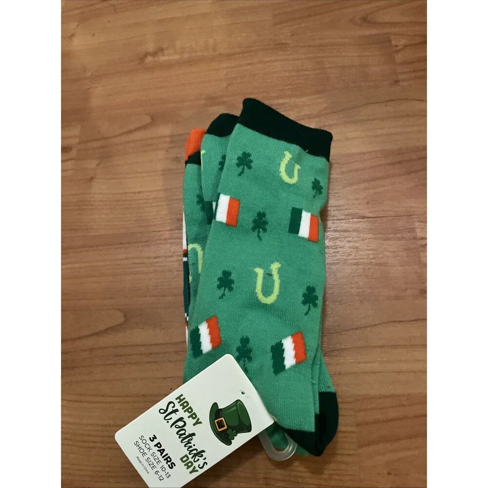 St. Patrick's Day Novelty Socks 3 Pairs Shoe Size 6-12 & 10-13